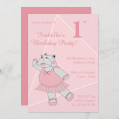 illusima Ballerina Hippo Girls Birthday Uitnodigin Kaart (Voorkant / Achterkant)