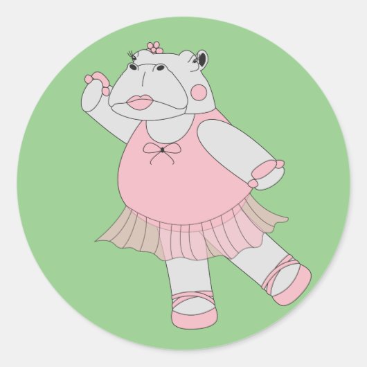 illusima Ballerina Hippo Green Ronde Sticker (Voorkant)