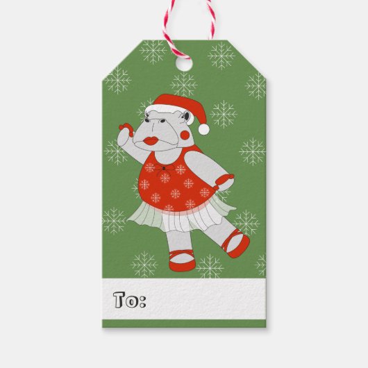 illusima Ballerina Hippo kerstsnowflakes Cadeaulabel (Voorkant)