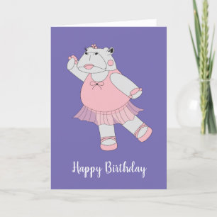 illusima Ballerina Hippo Paarse Birthday Kaart