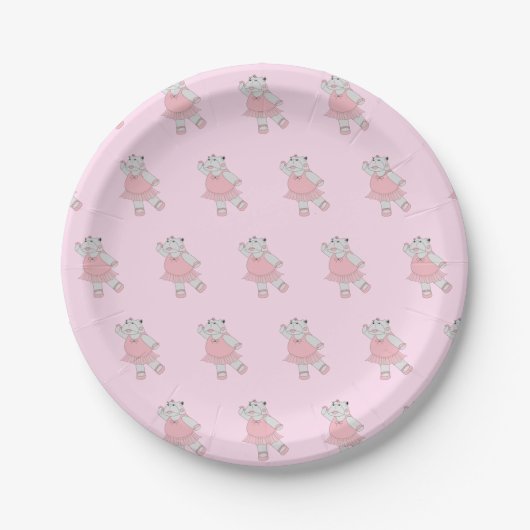 illusima ballerina hippo pastel roze papieren bordje (Voorkant)