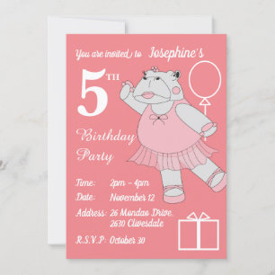 illusima Ballerina Hippo Peach Birthday Party Kaart