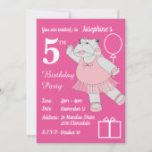 illusima Ballerina Hippo Pink Birthday Party Kaart (Voorkant)
