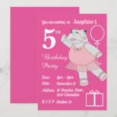 illusima Ballerina Hippo Pink Birthday Party Kaart (Voorkant / Achterkant)