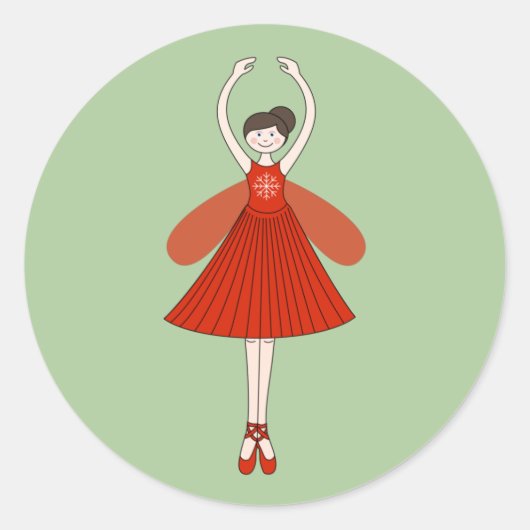 illusima Ballerina Kerstmis Fairy Green Ronde Sticker (Voorkant)