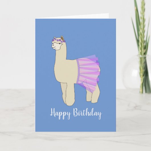 illusima Ballerina Llama Blue Birthday Kaart (Voorkant)
