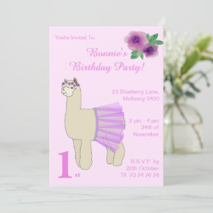 illusima Ballerina Llama Girls Pink Birthday Kaart