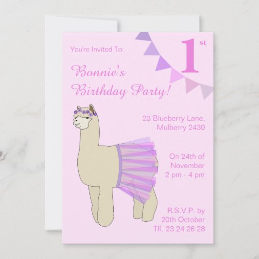 illusima Ballerina Llama Girls Pink Flags Birthday Kaart (Voorkant)