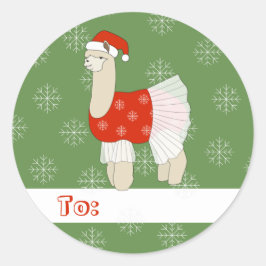 illusima Ballerina Llama Kerstmis Snowflakes Ronde Sticker