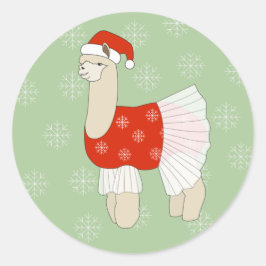 illusima Ballerina Llama Kerstmis Snowflakes Ronde Sticker