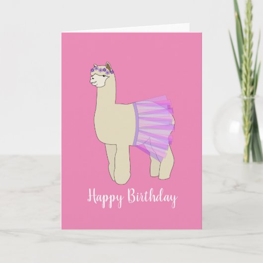 illusima Ballerina Llama Pink Birthday Kaart (Voorkant)