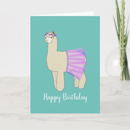 illusima Ballerina Llama Turquoise Birthday Kaart (Voorkant)