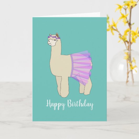 illusima Ballerina Llama Turquoise Birthday Kaart (Gele Bloem)