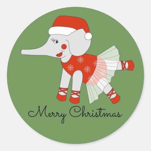 illusima Ballerina Merry Kerstelephant Ronde Sticker (Voorkant)