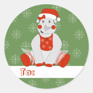 illusima Ballerina Neushoorn Kerst Sneeuwvlokken Ronde Sticker