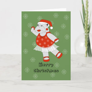 illusima Ballerina Nijlpaard Kerst Sneeuwvlokken Feestdagen Kaart