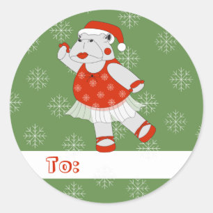 illusima Ballerina Nijlpaard Kerst Sneeuwvlokken Ronde Sticker