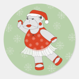 illusima Ballerina Nijlpaard Kerst Sneeuwvlokken Ronde Sticker