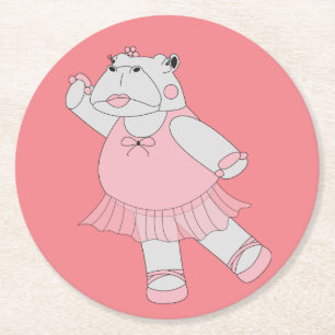 illusima Ballerina Nijlpaard Perzik Ronde Kartonnen Onderzetter