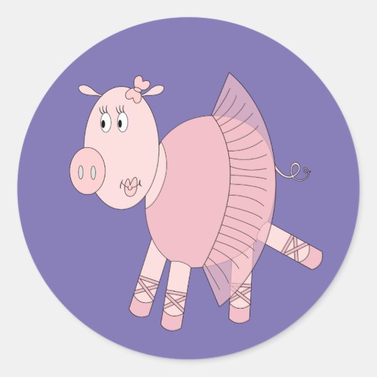 illusima Ballerina Piggy Paars Ronde Sticker (Voorkant)