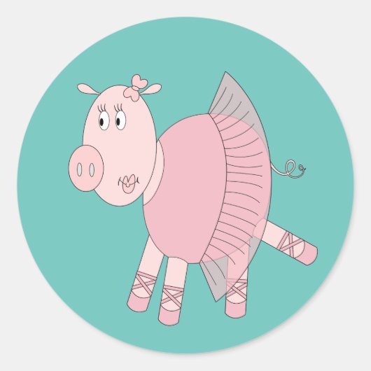 illusima Ballerina Piggy Turquoise Ronde Sticker (Voorkant)
