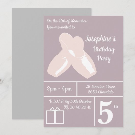 illusima Ballerina Shoes Mauve Birthday Kaart (Voorkant / Achterkant)