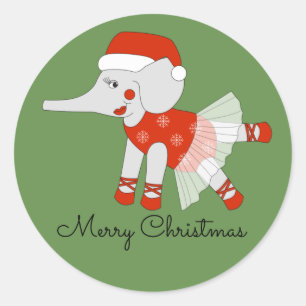 illusima Ballerina Vrolijk Kerstfeest Olifant Ronde Sticker