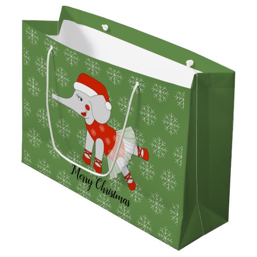 illusima Ballet Elephant Kerstmis Snowflake Green Groot Cadeauzakje (Voorkant Gekanteld)