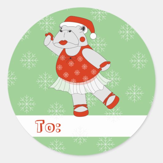 illusima Ballet Hippo Kerstmis Snowflakes Green Ronde Sticker (Voorkant)
