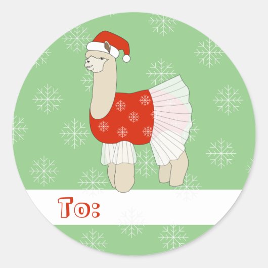 illusima Ballet Llama Kerstmis Snowflakes Green Ronde Sticker (Voorkant)