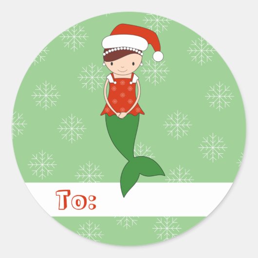 illusima Ballet Mermaid Kerstmis Snowflakes Green Ronde Sticker (Voorkant)