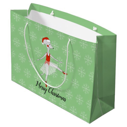 illusima Ballet Muis Kerst Sneeuwvlokken Groen Groot Cadeauzakje (Achterkant Gekanteld)