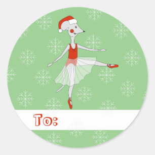 illusima Ballet Muis Kerst Sneeuwvlokken Groen Ronde Sticker