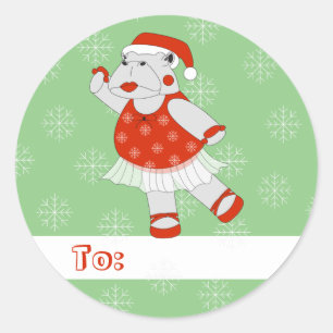 illusima Ballet Nijlpaard Kerst Sneeuwvlokken Groe Ronde Sticker