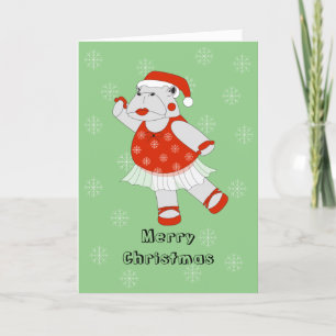 illusima Ballet Nijlpaard Kerstsneeuwvlokken Groen Feestdagen Kaart