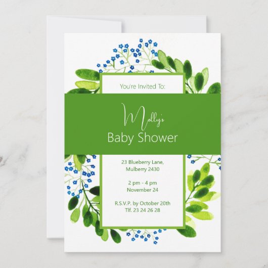 illusima Blue Floral Elegant krans Baby shower Kaart (Voorkant)