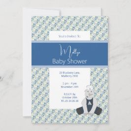 illusima Blue Floral Sailor Rhino Baby shower Kaart