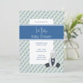 illusima Blue Floral Sailor Rhino Baby shower Kaart (Staand voorkant)