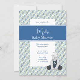illusima Blue Floral Sailor Rhino Baby shower Kaart