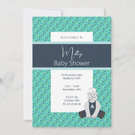 illusima Blue Floral Sailor Rhino Baby shower Kaart
