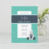 illusima Blue Floral Sailor Rhino Baby shower Kaart (Staand voorkant)