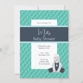 illusima Blue Floral Sailor Rhino Baby shower Kaart