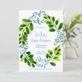 illusima Blue Floral Wreath Baby shower Kaart (Staand voorkant)
