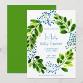 illusima Blue Floral Wreath Baby shower Kaart (Voorkant / Achterkant)