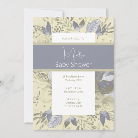 illusima Boho Aquarel Bloemen Baby shower Kaart (Voorkant)