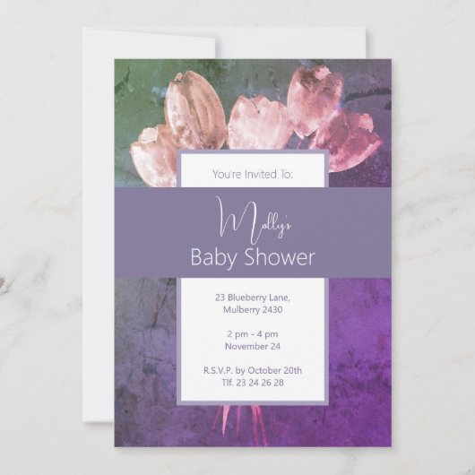 illusima Boho aquarel Tulpen Baby shower Kaart (Voorkant)