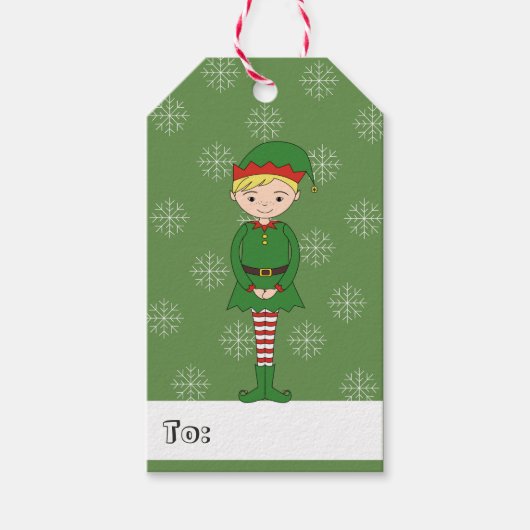 illusima Boy Elf Kerstmis Snowflakes Green Cadeaulabel (Voorkant)