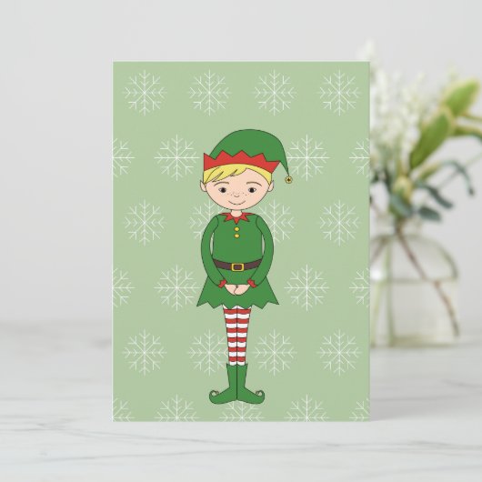 Illusima Boy Elf Snowflakes Groene Kerst Kaart (Staand voorkant)