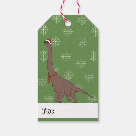 illusima Brown Brontosaurus kerstsnowflakes Cadeaulabel (Voorkant)