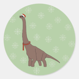 illusima Brown Long Neck Dinosaur Kerstmis Ronde Sticker